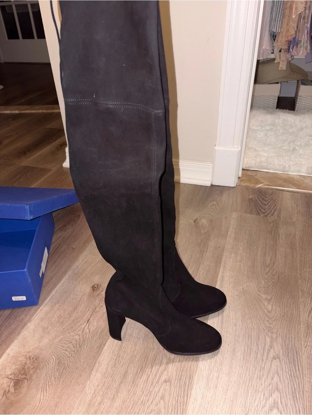 NWT 🎊 Stuart Weitzman Black Eloise 30 suede over the knee Boots. Size 7